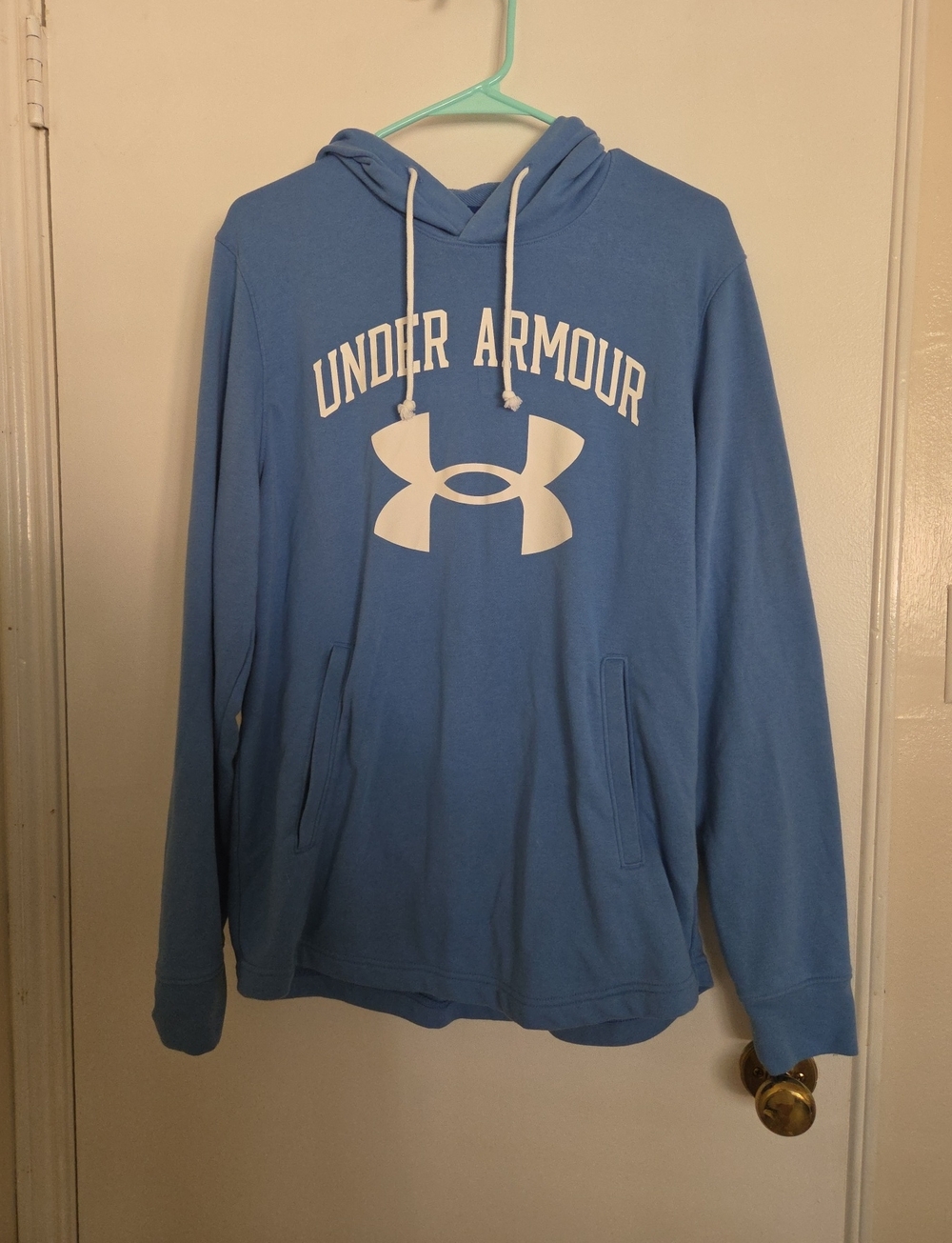 Under Armour Men's Light Blue Pullover Hoodie with White Logo